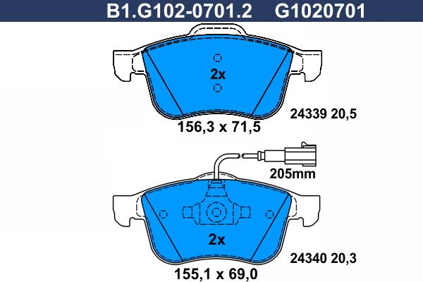 Galfer B1.G102-0701.2 - Тормозные колодки, дисковые, комплект autospares.lv