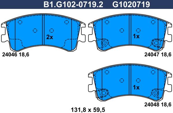 Galfer B1.G102-0719.2 - Тормозные колодки, дисковые, комплект autospares.lv