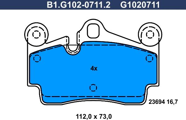 Galfer B1.G102-0711.2 - Тормозные колодки, дисковые, комплект autospares.lv