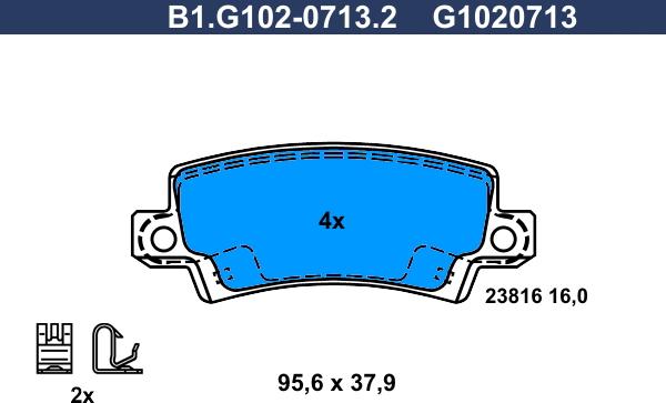 Galfer B1.G102-0713.2 - Тормозные колодки, дисковые, комплект autospares.lv