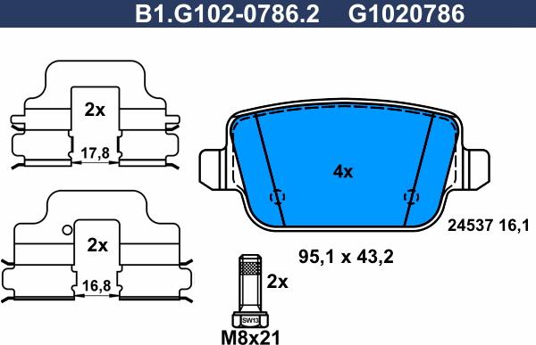 Galfer B1.G102-0786.2 - Тормозные колодки, дисковые, комплект autospares.lv