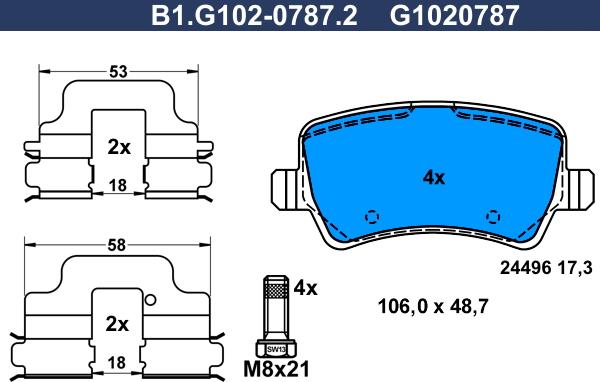 Galfer B1.G102-0787.2 - Тормозные колодки, дисковые, комплект autospares.lv