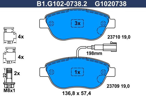 Galfer B1.G102-0738.2 - Тормозные колодки, дисковые, комплект autospares.lv