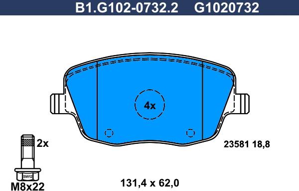 Galfer B1.G102-0732.2 - Тормозные колодки, дисковые, комплект autospares.lv