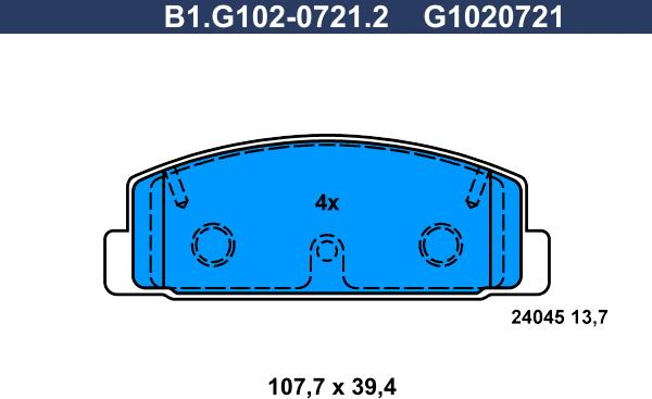 Galfer B1.G102-0721.2 - Тормозные колодки, дисковые, комплект autospares.lv