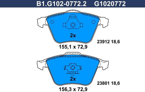 Galfer B1.G102-0772.2 - Тормозные колодки, дисковые, комплект autospares.lv