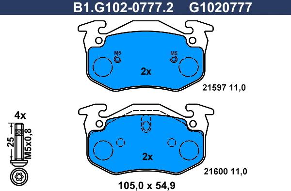 Galfer B1.G102-0777.2 - Тормозные колодки, дисковые, комплект autospares.lv