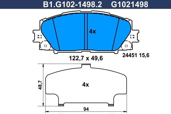 Galfer B1.G102-1498.2 - Тормозные колодки, дисковые, комплект autospares.lv