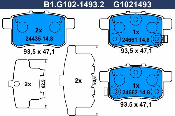 Galfer B1.G102-1493.2 - Тормозные колодки, дисковые, комплект autospares.lv