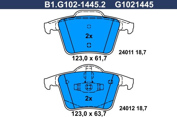 Galfer B1.G102-1445.2 - Тормозные колодки, дисковые, комплект autospares.lv