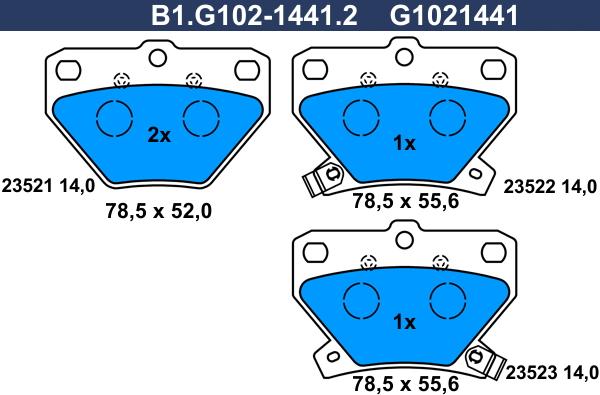 Galfer B1.G102-1441.2 - Тормозные колодки, дисковые, комплект autospares.lv