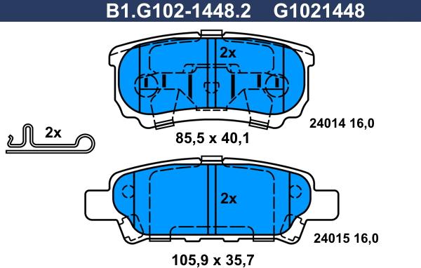 Galfer B1.G102-1448.2 - Тормозные колодки, дисковые, комплект autospares.lv