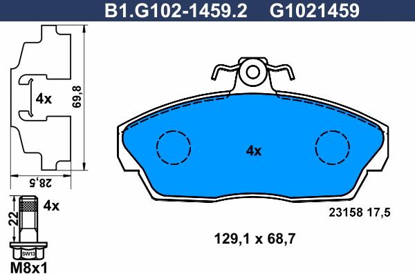 Galfer B1.G102-1459.2 - Тормозные колодки, дисковые, комплект autospares.lv