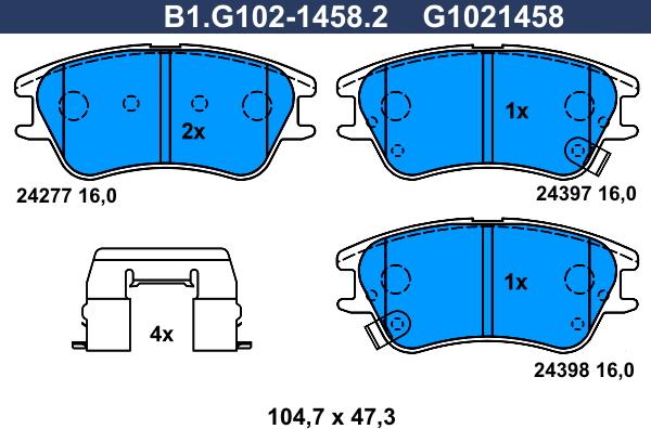 Galfer B1.G102-1458.2 - Тормозные колодки, дисковые, комплект autospares.lv