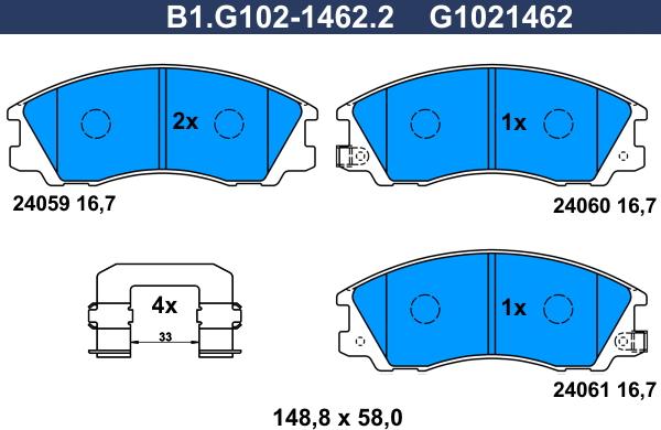 Galfer B1.G102-1462.2 - Тормозные колодки, дисковые, комплект autospares.lv