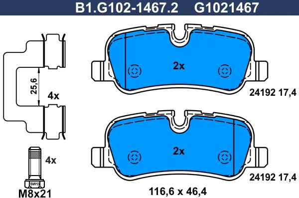 Galfer B1.G102-1467.2 - Тормозные колодки, дисковые, комплект autospares.lv