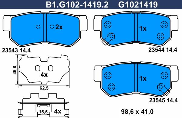 Galfer B1.G102-1419.2 - Тормозные колодки, дисковые, комплект autospares.lv