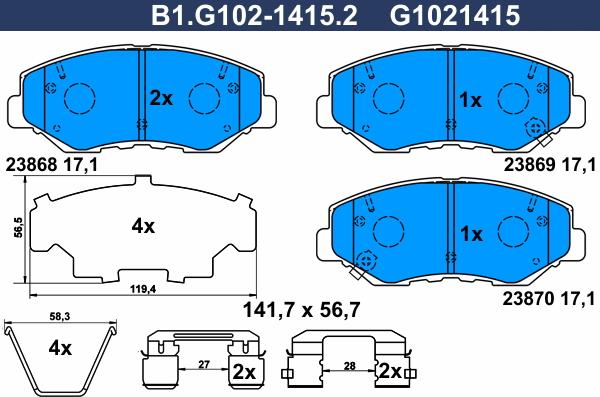 Galfer B1.G102-1415.2 - Тормозные колодки, дисковые, комплект autospares.lv