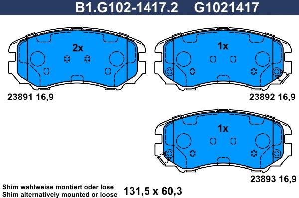 Galfer B1.G102-1417.2 - Тормозные колодки, дисковые, комплект autospares.lv