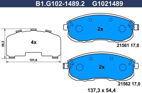 Galfer B1.G102-1489.2 - Тормозные колодки, дисковые, комплект autospares.lv