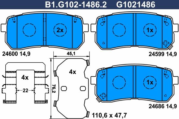 Galfer B1.G102-1486.2 - Тормозные колодки, дисковые, комплект autospares.lv