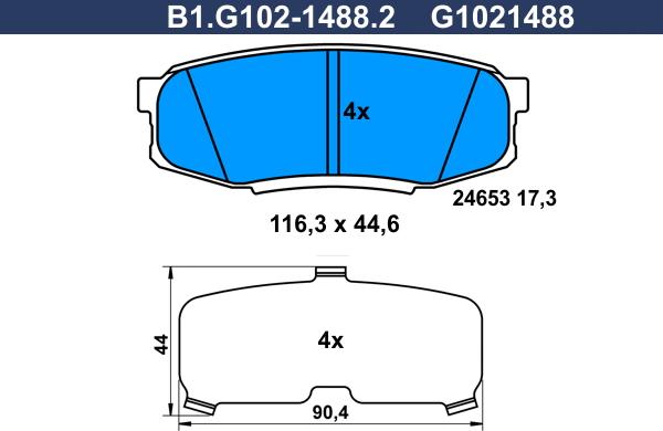 Galfer B1.G102-1488.2 - Тормозные колодки, дисковые, комплект autospares.lv