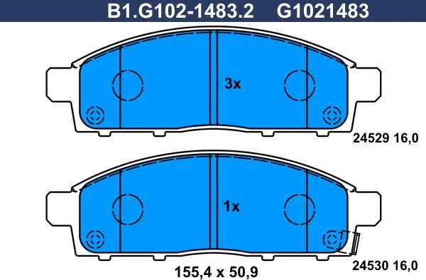 Galfer B1.G102-1483.2 - Тормозные колодки, дисковые, комплект autospares.lv