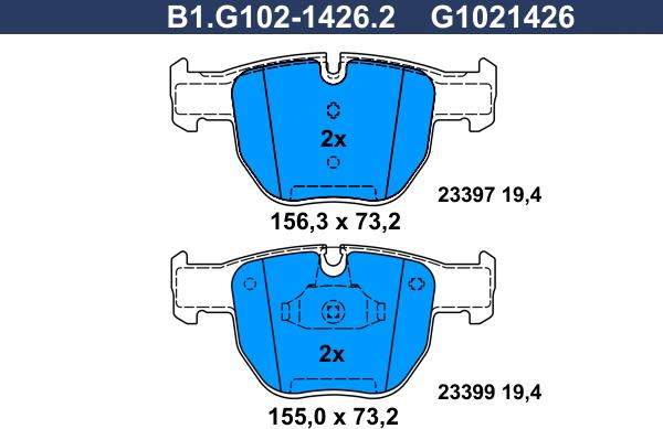 Galfer B1.G102-1426.2 - Тормозные колодки, дисковые, комплект autospares.lv