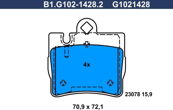 Galfer B1.G102-1428.2 - Тормозные колодки, дисковые, комплект autospares.lv