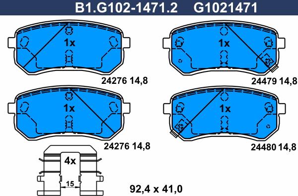 Galfer B1.G102-1471.2 - Тормозные колодки, дисковые, комплект autospares.lv