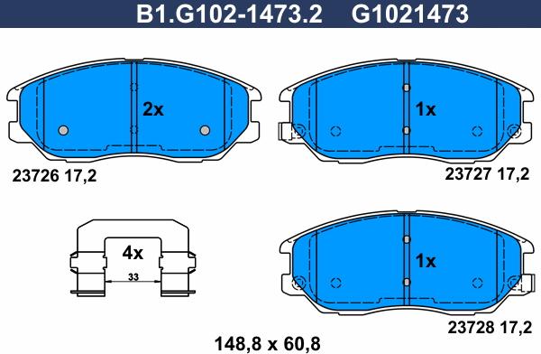 Galfer B1.G102-1473.2 - Тормозные колодки, дисковые, комплект autospares.lv