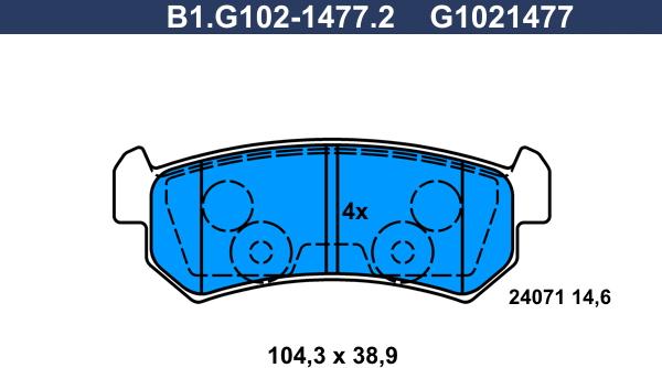 Galfer B1.G102-1477.2 - Тормозные колодки, дисковые, комплект autospares.lv