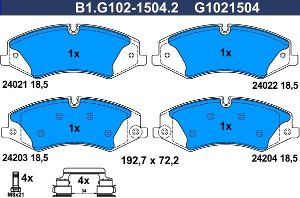 Galfer B1.G102-1504.2 - Тормозные колодки, дисковые, комплект autospares.lv