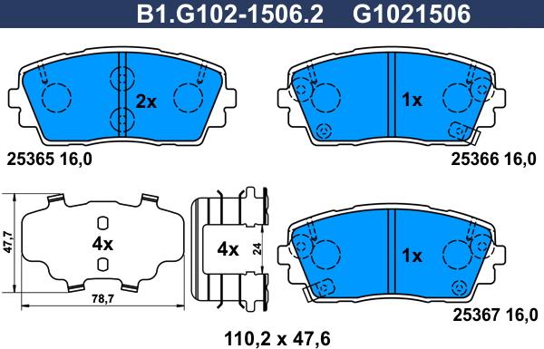 Galfer B1.G102-1506.2 - Тормозные колодки, дисковые, комплект autospares.lv