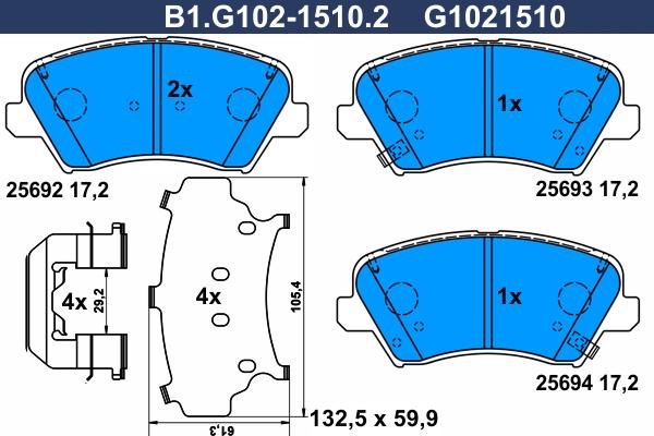 Galfer B1.G102-1510.2 - Тормозные колодки, дисковые, комплект autospares.lv