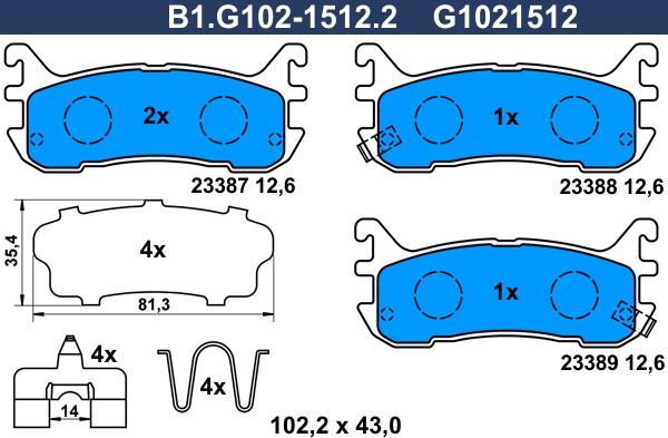 Galfer B1.G102-1512.2 - Тормозные колодки, дисковые, комплект autospares.lv