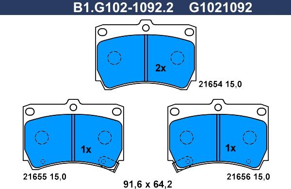 Galfer B1.G102-1092.2 - Тормозные колодки, дисковые, комплект autospares.lv