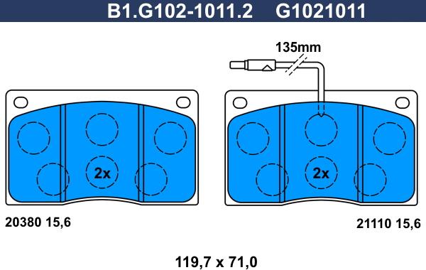 Galfer B1.G102-1011.2 - Тормозные колодки, дисковые, комплект autospares.lv