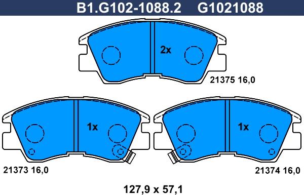 Galfer B1.G102-1088.2 - Тормозные колодки, дисковые, комплект autospares.lv