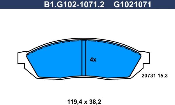 Galfer B1.G102-1071.2 - Тормозные колодки, дисковые, комплект autospares.lv