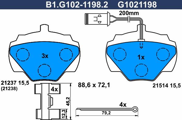 Galfer B1.G102-1198.2 - Тормозные колодки, дисковые, комплект autospares.lv