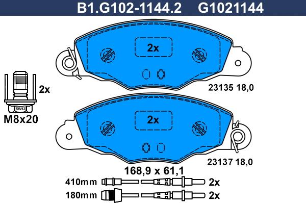 Galfer B1.G102-1144.2 - Тормозные колодки, дисковые, комплект autospares.lv