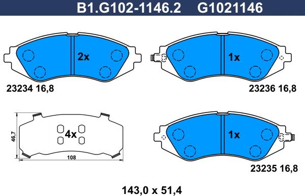 Galfer B1.G102-1146.2 - Тормозные колодки, дисковые, комплект autospares.lv