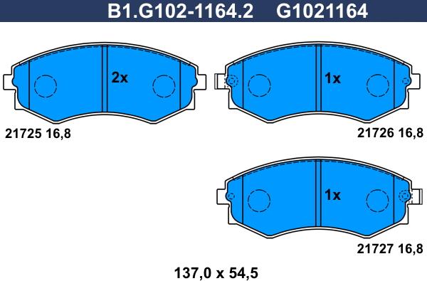 Galfer B1.G102-1164.2 - Тормозные колодки, дисковые, комплект autospares.lv