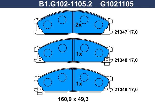 Galfer B1.G102-1105.2 - Тормозные колодки, дисковые, комплект autospares.lv