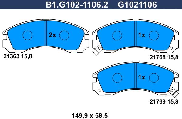 Galfer B1.G102-1106.2 - Тормозные колодки, дисковые, комплект autospares.lv