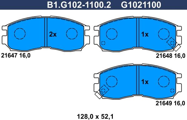 Galfer B1.G102-1100.2 - Тормозные колодки, дисковые, комплект autospares.lv