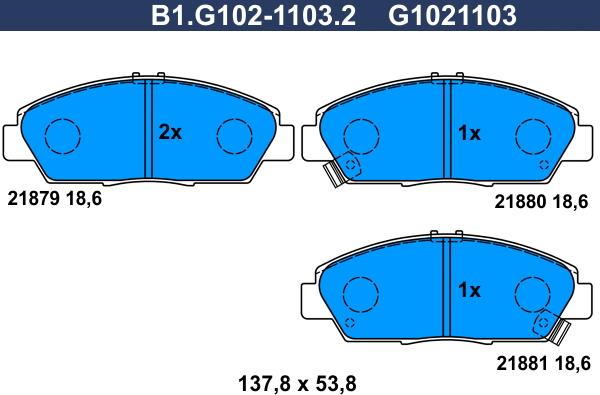 Galfer B1.G102-1103.2 - Тормозные колодки, дисковые, комплект autospares.lv