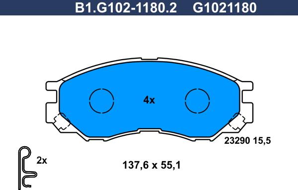Galfer B1.G102-1180.2 - Тормозные колодки, дисковые, комплект autospares.lv