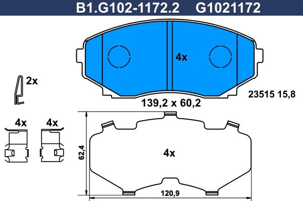 Galfer B1.G102-1172.2 - Тормозные колодки, дисковые, комплект autospares.lv